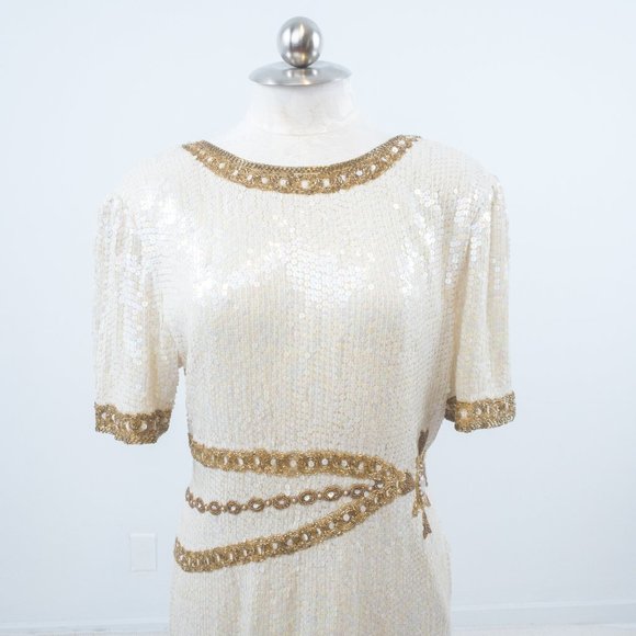 Vintage 10 Silk Versace-Style Sequin Dress White - Picture 6 of 12